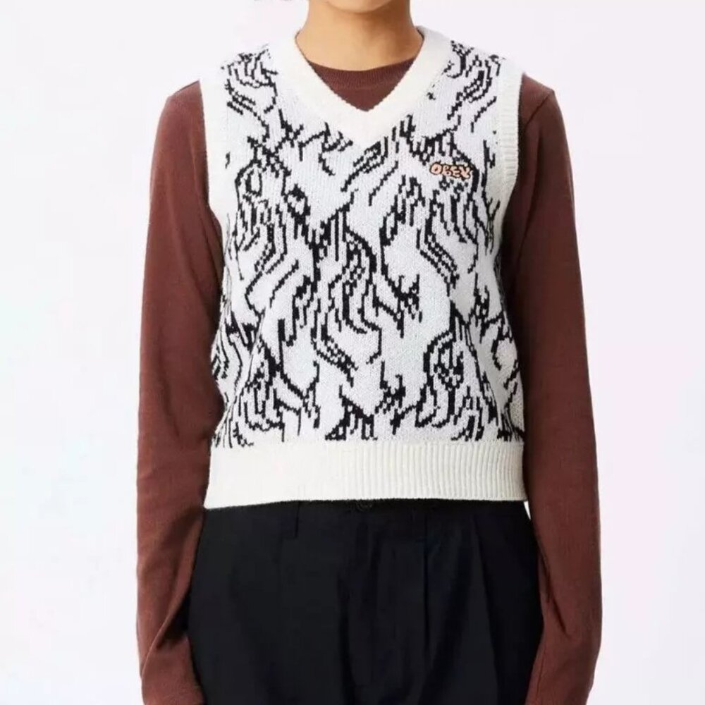 Obey Sweater Vest "Flame" Unbleached/Black